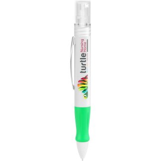 White / Green 2-In-1 Pen with Hand Sanitizer