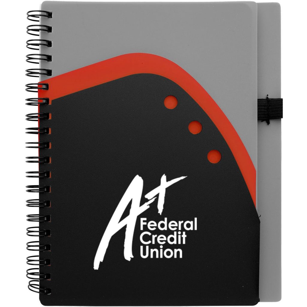 Logo Double Ridge Notebooks - Promotional Pens Singapore - Gifts VV Your design screen printed 客製 - Promotional Pens Singapore - Gifts VV Black / Orange / Gray Double Ridge Notebook