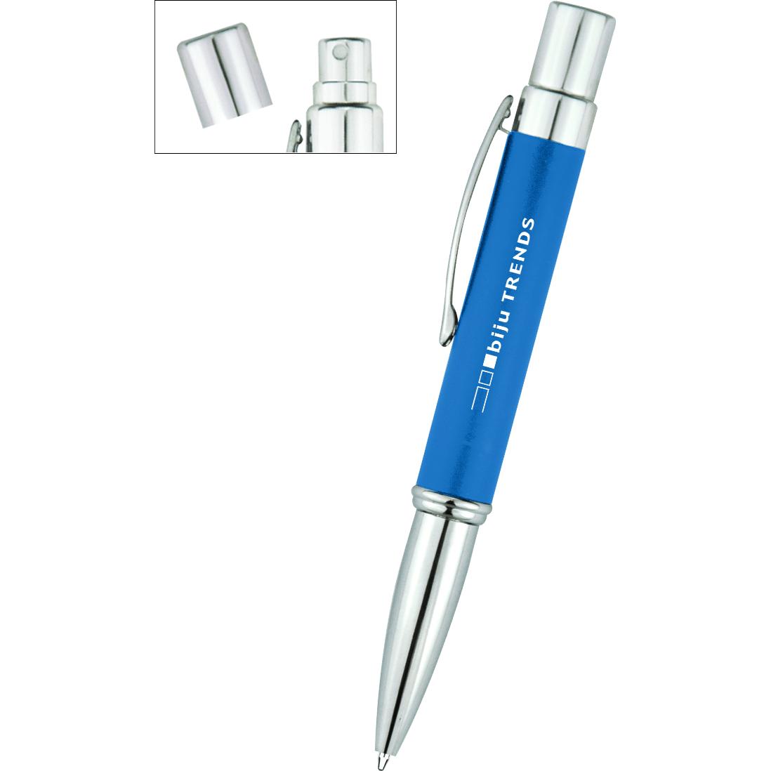 Blue / Silver Aluminum Refillable Spray Bottle with Pen