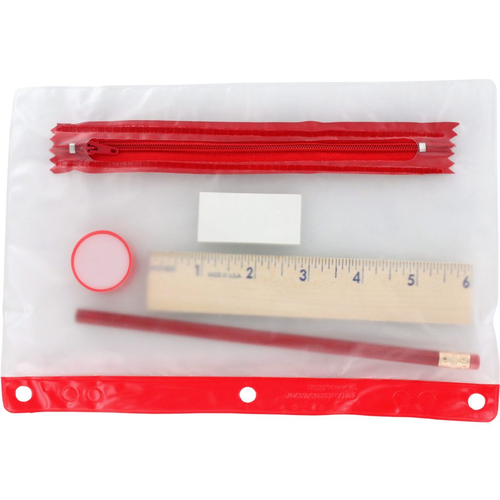 Printed Clear Translucent School Kits - Promotional Pens Singapore - Gifts VV Free Setup 客製 - Promotional Pens Singapore - Gifts VV Clear / Red Clear Translucent School Kit