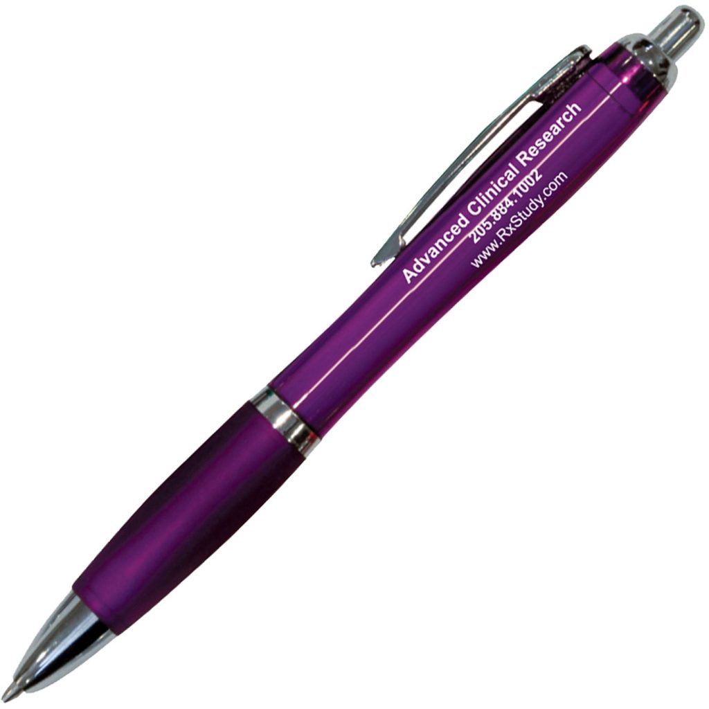Translucent Purple Basset Pen with Rubber Grip