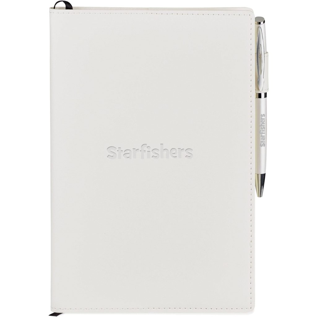 Imprinted Bradford Refillable Journal Combos - Promotional Pens Singapore - Gifts VV Available in 4 exciting item colors 客製 - Promotional Pens Singapore - Gifts VV White Bradford Refillable Journal Combo