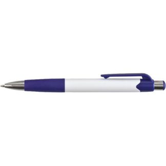 White / Blue Carnival Pen with Rubber Grip