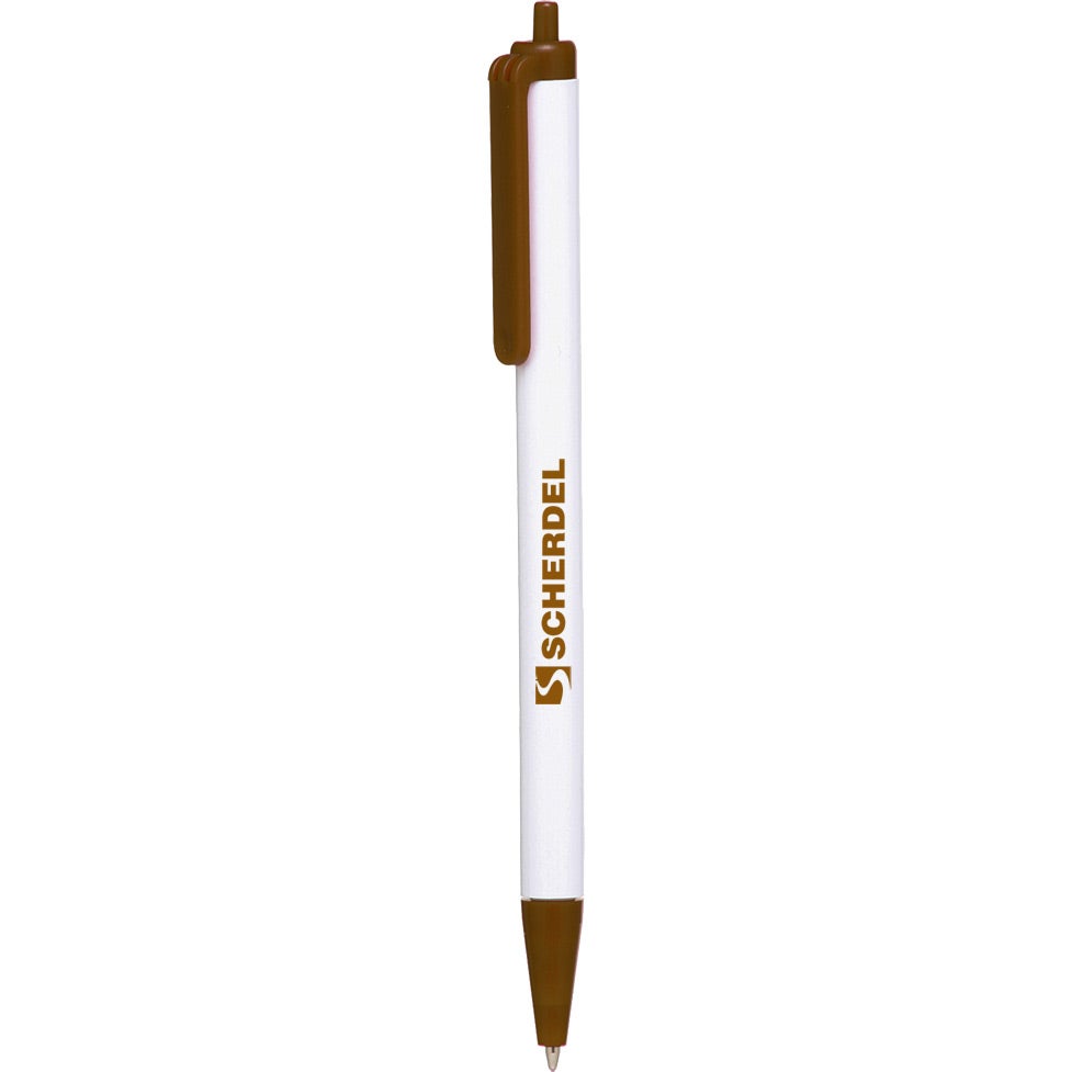 Customised Click Action Company Pens - Promotional Pens Singapore - Gifts VV Available in 13 amazing item colors 客製 - Promotional Pens Singapore - Gifts VV White / Brown Click Action Company Pen