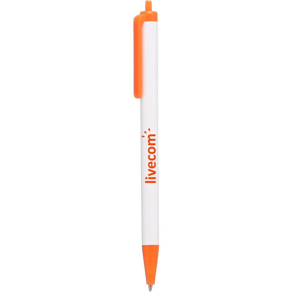 Customised Click Action Company Pens - Promotional Pens Singapore - Gifts VV Available in 13 amazing item colors 客製 - Promotional Pens Singapore - Gifts VV White / Orange Click Action Company Pen