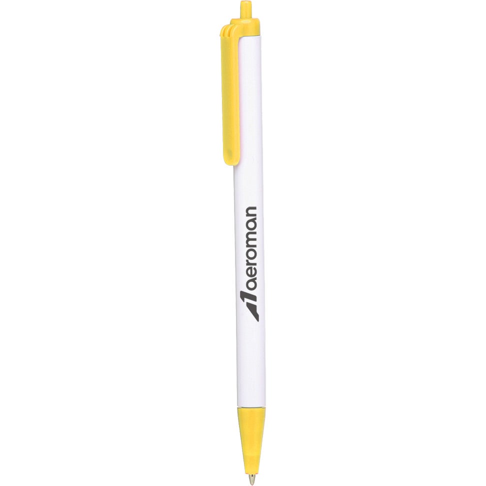 Customised Click Action Company Pens - Promotional Pens Singapore - Gifts VV Available in 13 amazing item colors 客製 - Promotional Pens Singapore - Gifts VV White / Yellow Click Action Company Pen