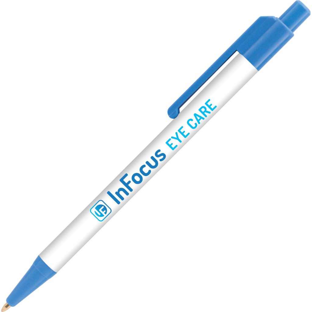 Promotional Colorama AM Pens with Antimicrobial Additive - Promotional Pens Singapore - Gifts VV Free Shipping and Setup 客製 - Promotional Pens Singapore - Gifts VV White / Light Blue Colorama AM Pen with Antimicrobial Additive