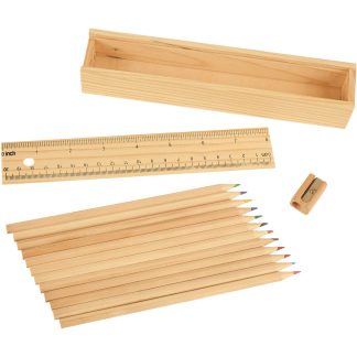 Natural Colored Pencil Set in Wooden Ruler Box