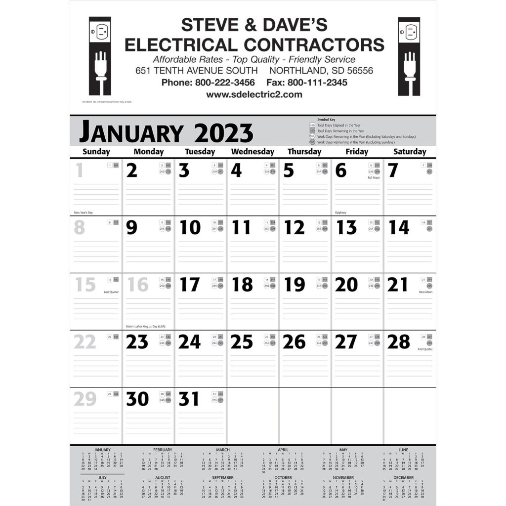 Giveaway Commercial Planner Wall Calendars - Promotional Pens Singapore - Gifts VV Free Setup 客製 - Promotional Pens Singapore - Gifts VV White / Gray / Black Commercial Planner Wall Calendar