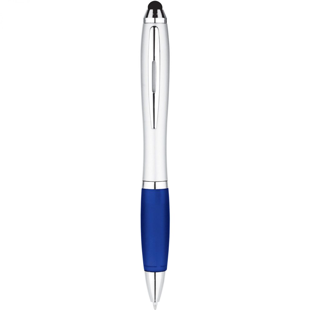 Silver / Blue Curvaceous Ballpoint Stylus Pen