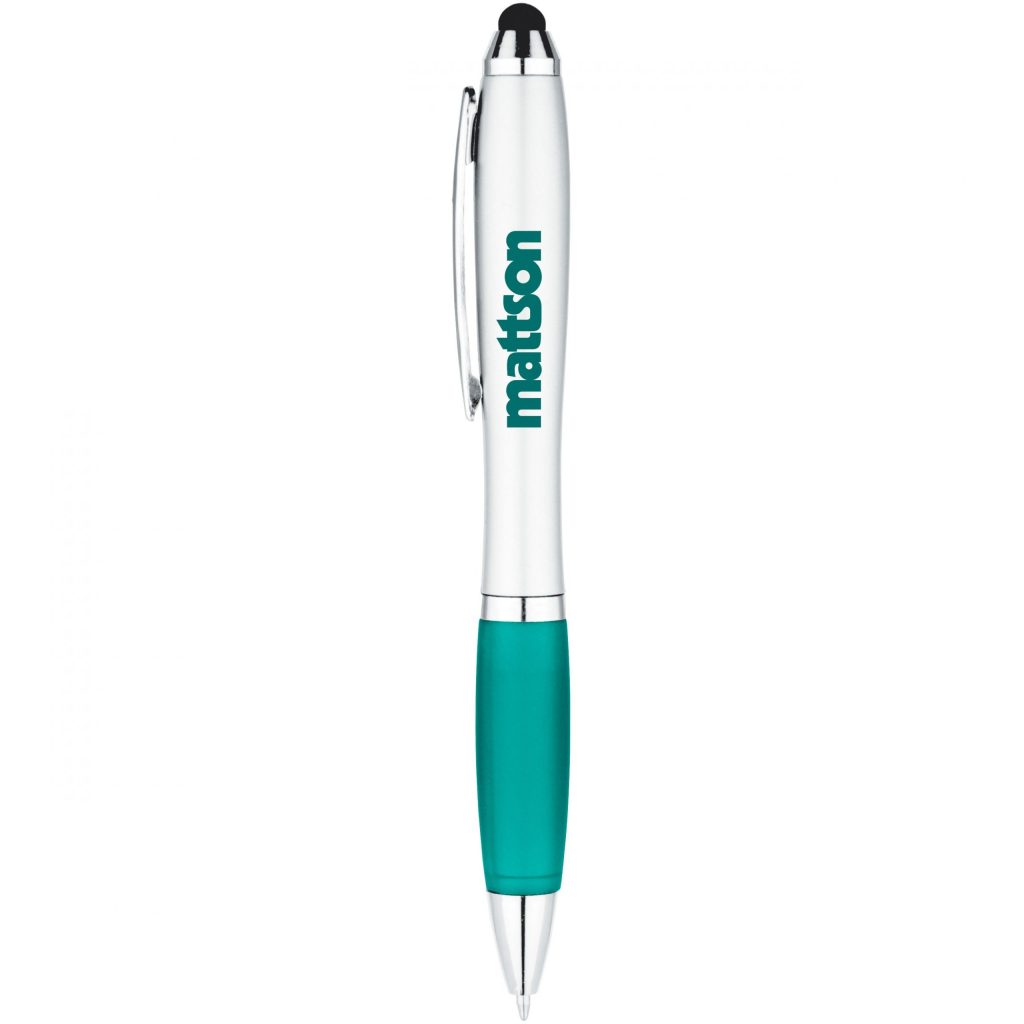 Silver / Teal Curvaceous Ballpoint Stylus Pen