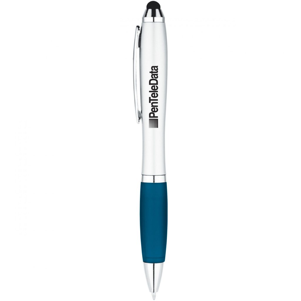 Silver / Navy Blue Curvaceous Ballpoint Stylus Pen
