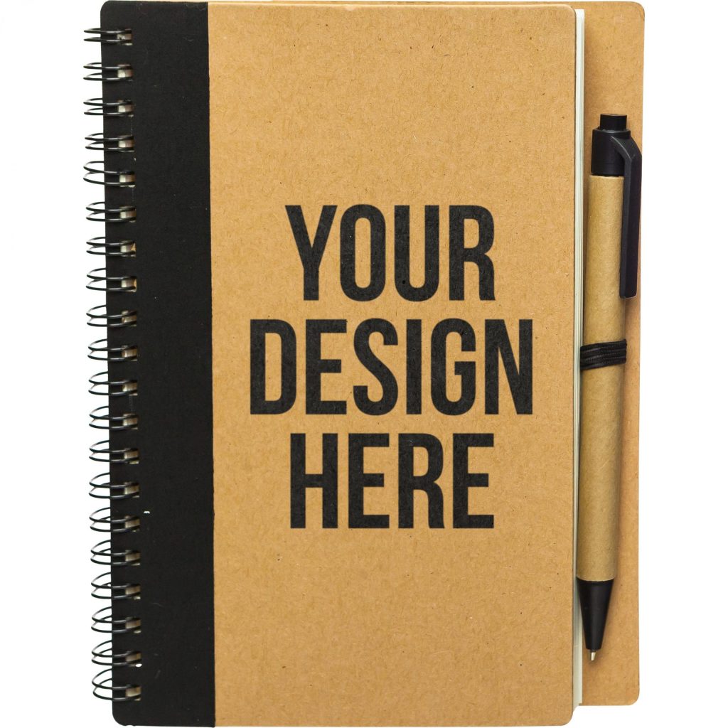 Printed Eco-Inspired Spiral Notebook and Pens - Promotional Pens Singapore - Gifts VV Available in 5 exciting item colors 客製 - Promotional Pens Singapore - Gifts VV Natural / Black Eco-Inspired Spiral Notebook and Pen