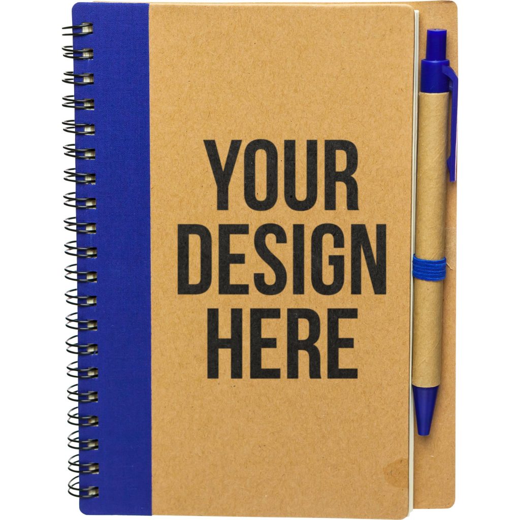Printed Eco-Inspired Spiral Notebook and Pens - Promotional Pens Singapore - Gifts VV Available in 5 exciting item colors 客製 - Promotional Pens Singapore - Gifts VV Natural / Blue Eco-Inspired Spiral Notebook and Pen