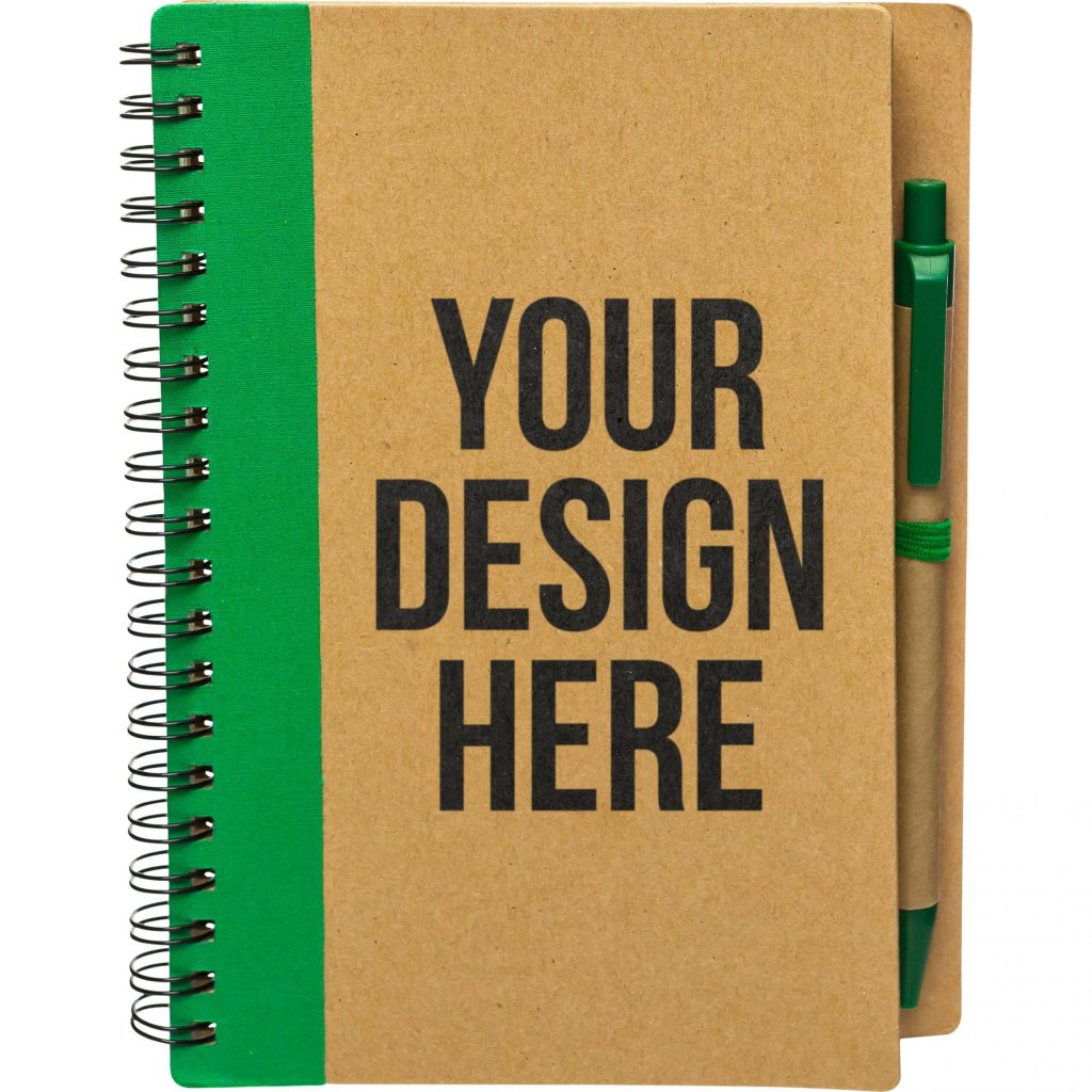 Printed Eco-Inspired Spiral Notebook and Pens - Promotional Pens Singapore - Gifts VV Available in 5 exciting item colors 客製 - Promotional Pens Singapore - Gifts VV Natural / Lime Green Eco-Inspired Spiral Notebook and Pen