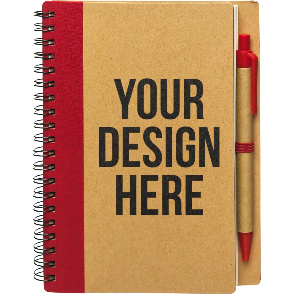 Printed Eco-Inspired Spiral Notebook and Pens - Promotional Pens Singapore - Gifts VV Available in 5 exciting item colors 客製 - Promotional Pens Singapore - Gifts VV Natural / Red Eco-Inspired Spiral Notebook and Pen