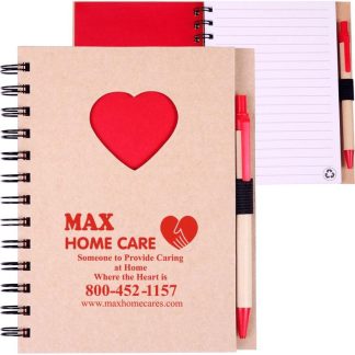 Natural / Red Ecoshapes Recycled Die Cut Heart Notebook with Pen