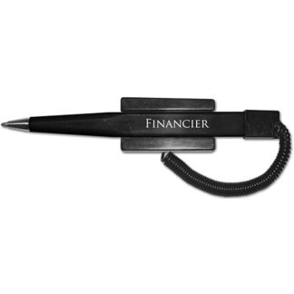 Black Financier Pen with Coil Cord and Stick On Base