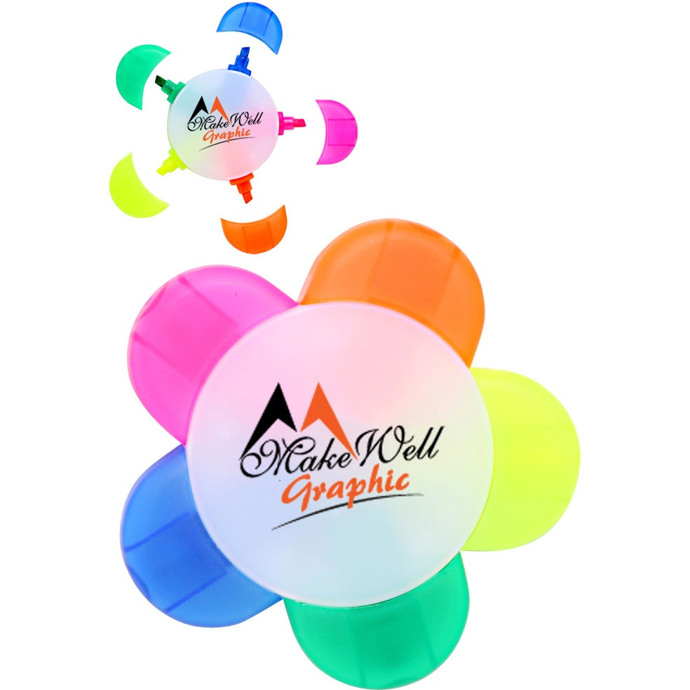Custom Flower Multi Color Highlighters - Promotional Pens Singapore - Gifts VV Your design screen printed 客製 - Promotional Pens Singapore - Gifts VV Rainbow Flower Multi Color Highlighter