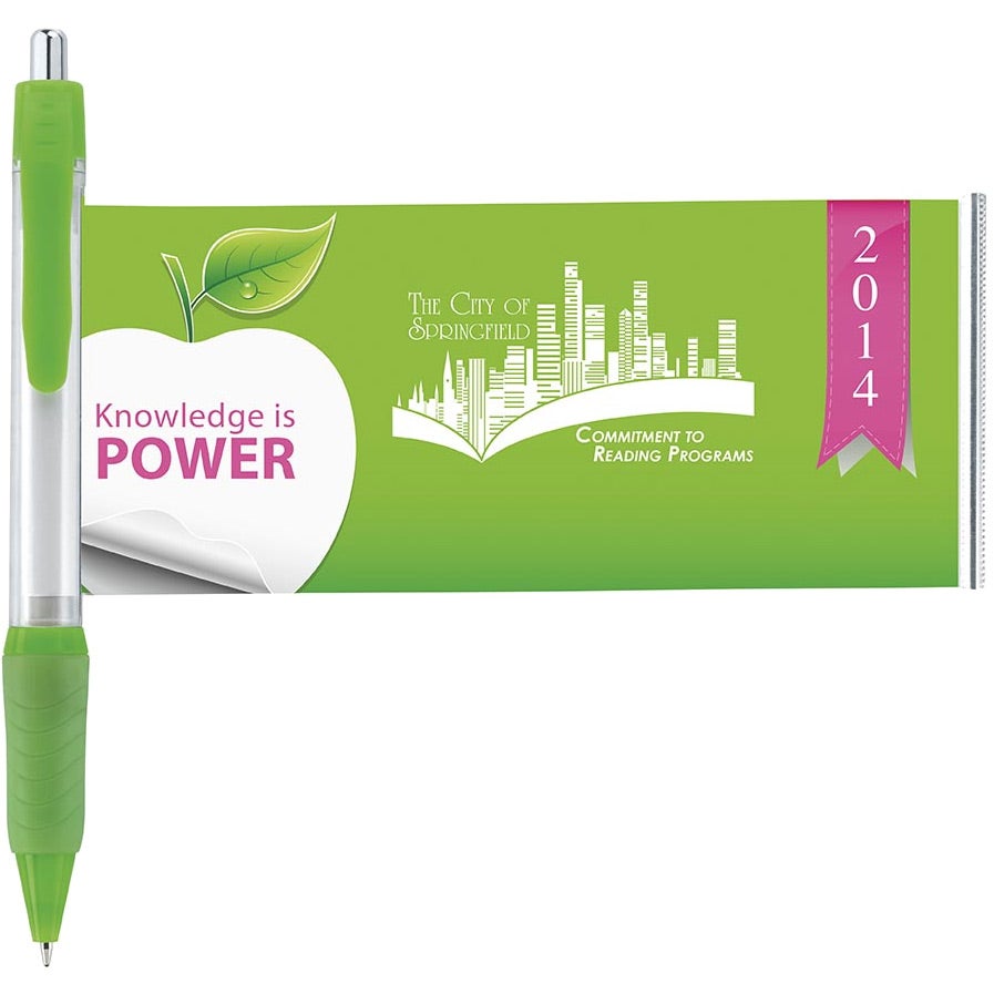 Clear / Green Grip Banner Pen