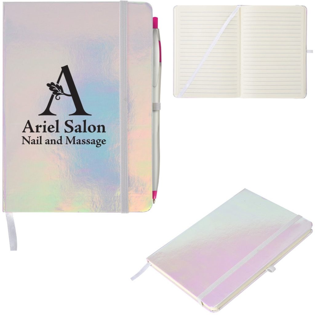 Customized Iris Iridescent Notebooks - Promotional Pens Singapore - Gifts VV Your design screen printed 客製 - Promotional Pens Singapore - Gifts VV Pink Iris Iridescent Notebook