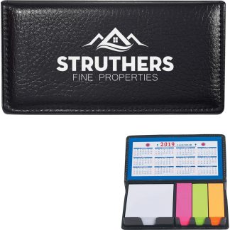 Black Leather Look Case of Sticky Notes with Calendar