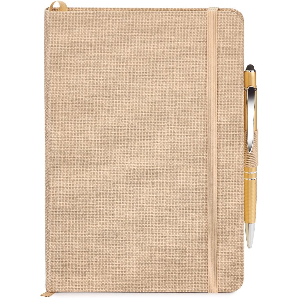 Advertising Linen Journal Combos - Promotional Pens Singapore - Gifts VV Available in 3 amazing item colors 客製 - Promotional Pens Singapore - Gifts VV Natural Linen Journal Combo