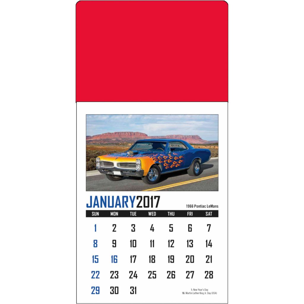 White / Red Memorable Muscle Stick Up Calendar