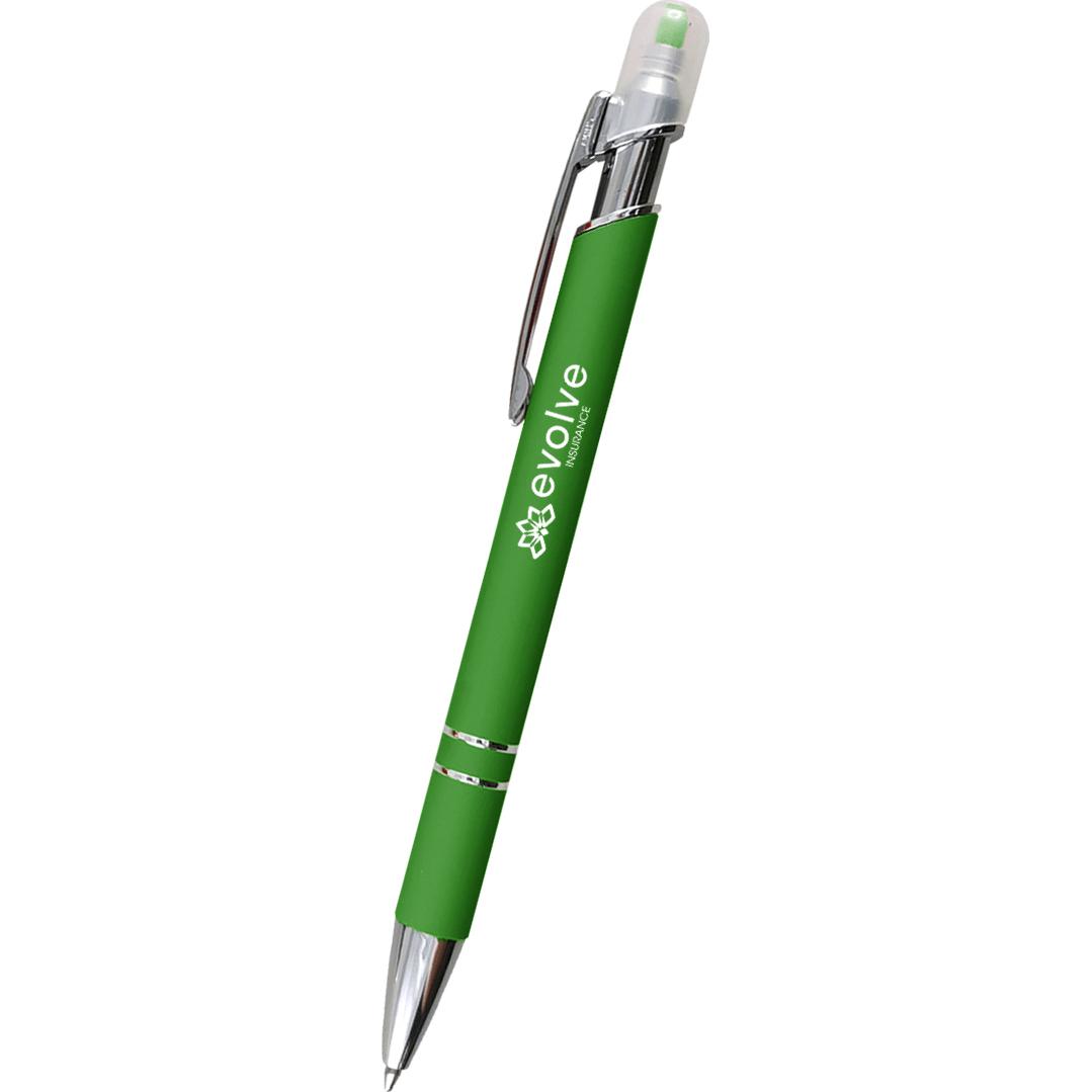 Imprinted Mia Incline Pens with Highlighter - Promotional Pens Singapore - Gifts VV Available in 6 exciting item colors 客製 - Promotional Pens Singapore - Gifts VV Green Mia Incline Pen with Highlighter