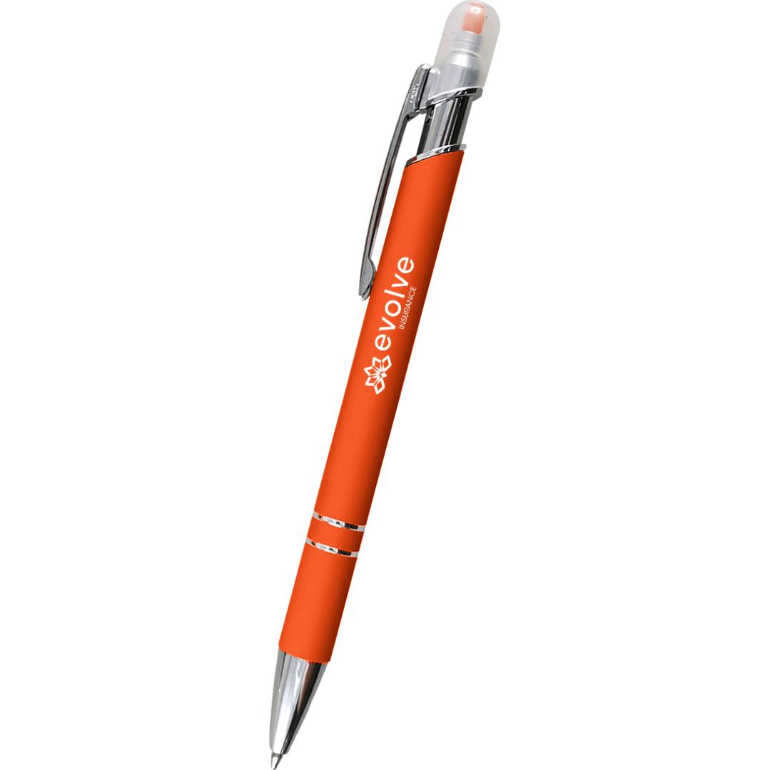 Imprinted Mia Incline Pens with Highlighter - Promotional Pens Singapore - Gifts VV Available in 6 exciting item colors 客製 - Promotional Pens Singapore - Gifts VV Orange Mia Incline Pen with Highlighter