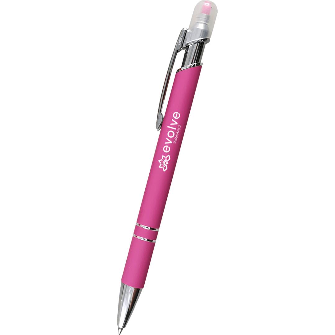 Imprinted Mia Incline Pens with Highlighter - Promotional Pens Singapore - Gifts VV Available in 6 exciting item colors 客製 - Promotional Pens Singapore - Gifts VV Pink Mia Incline Pen with Highlighter