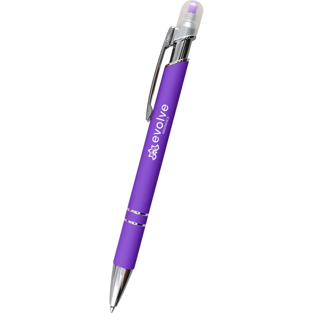 Imprinted Mia Incline Pens with Highlighter - Promotional Pens Singapore - Gifts VV Available in 6 exciting item colors 客製 - Promotional Pens Singapore - Gifts VV Purple Mia Incline Pen with Highlighter