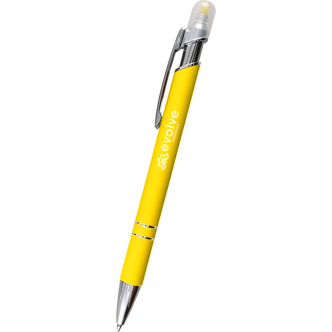 Imprinted Mia Incline Pens with Highlighter - Promotional Pens Singapore - Gifts VV Available in 6 exciting item colors 客製 - Promotional Pens Singapore - Gifts VV Yellow Mia Incline Pen with Highlighter