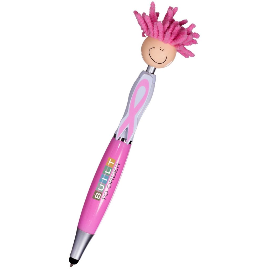 Imprinted MopTopper Awareness Stylus Pens - Promotional Pens Singapore - Gifts VV Your design pad printed 客製 - Promotional Pens Singapore - Gifts VV Pink MopTopper Awareness Stylus Pen