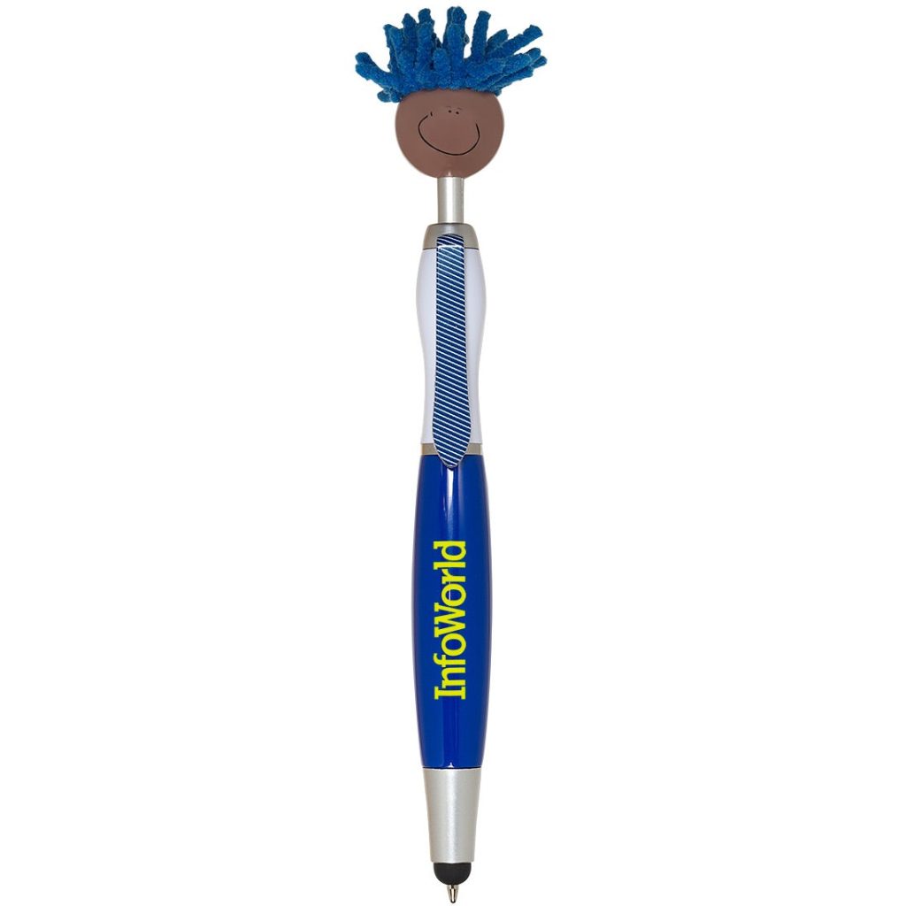 Blue / White (Brown Skin) MopTopper Screen Cleaner with Stylus Pen