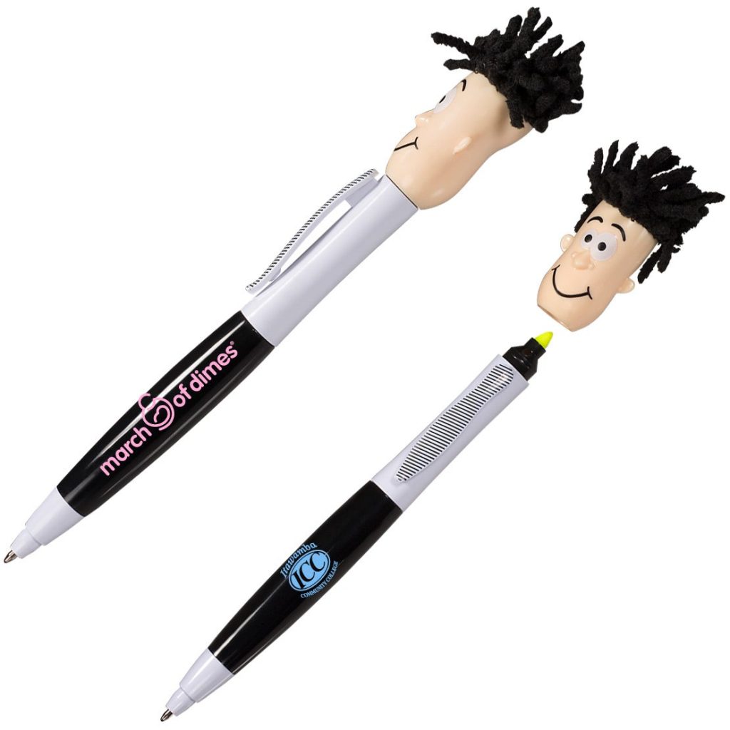 Imprinted MopTopper Highlighter Pens - Promotional Pens Singapore - Gifts VV Available in 4 exciting item colors 客製 - Promotional Pens Singapore - Gifts VV White / Black MopTopper Highlighter Pen