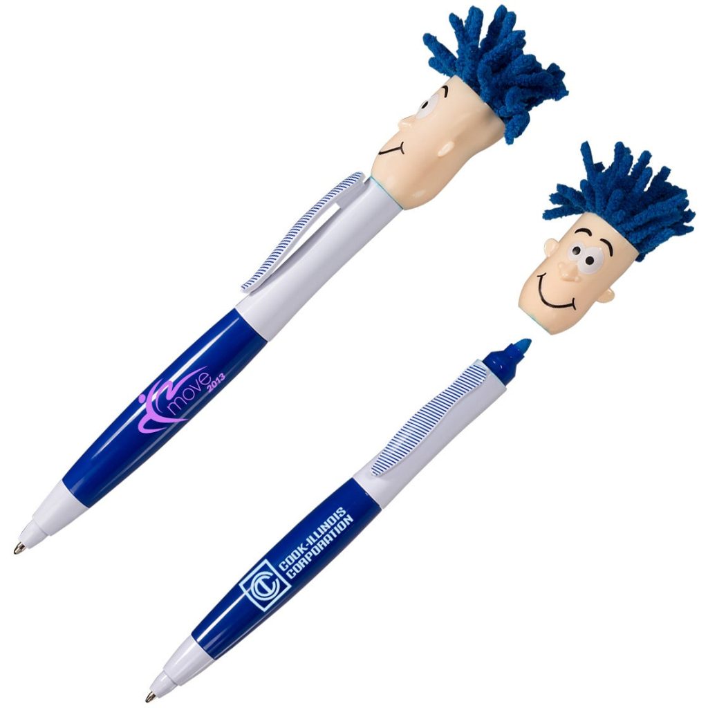 Imprinted MopTopper Highlighter Pens - Promotional Pens Singapore - Gifts VV Available in 4 exciting item colors 客製 - Promotional Pens Singapore - Gifts VV White / Blue MopTopper Highlighter Pen