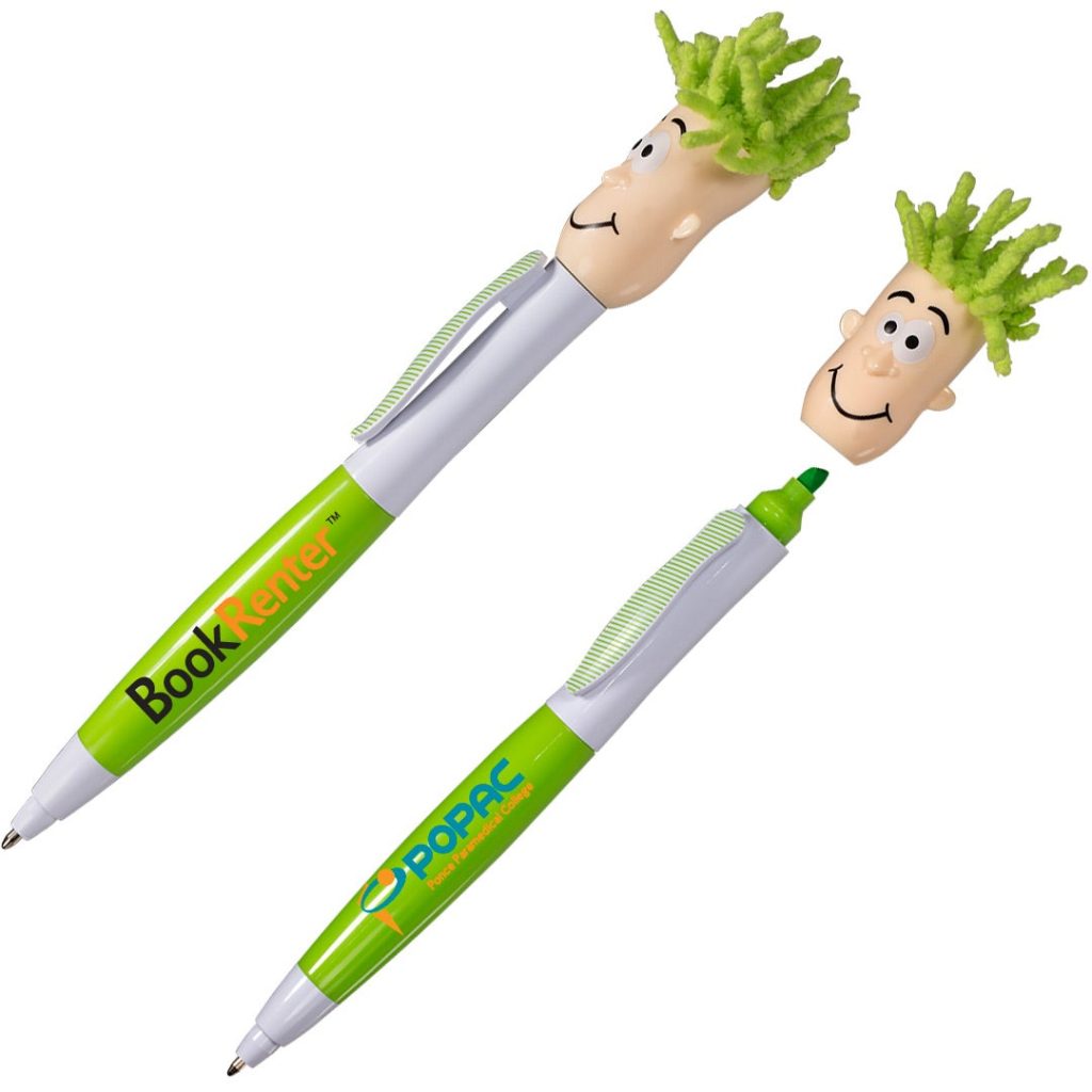 Imprinted MopTopper Highlighter Pens - Promotional Pens Singapore - Gifts VV Available in 4 exciting item colors 客製 - Promotional Pens Singapore - Gifts VV White / Lime Green MopTopper Highlighter Pen