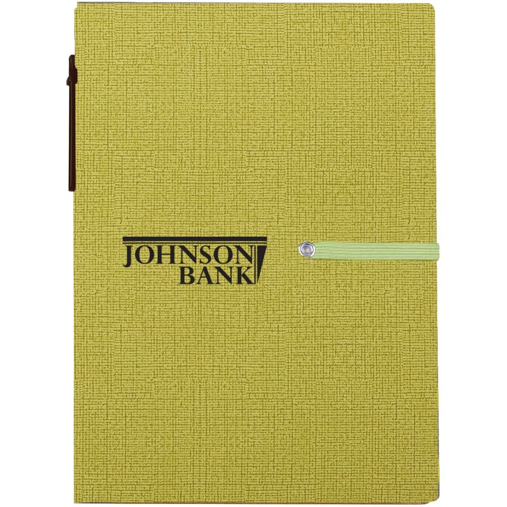 Lime Green Notebook with Sticky Notes and Pen