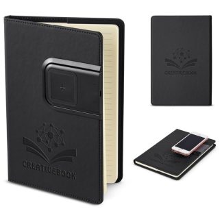Black Refillable Journal with Wireless Charging Panel