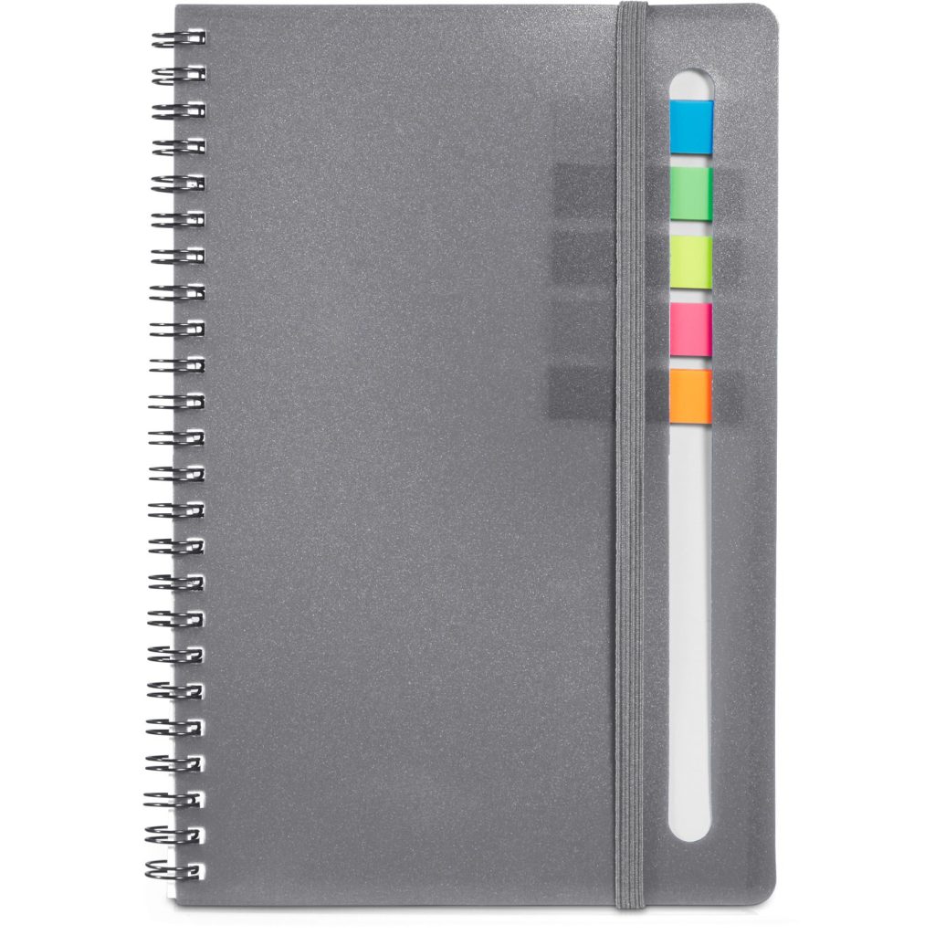 Marketing Semester Notebooks with Sticky Flags - Promotional Pens Singapore - Gifts VV Available in 4 awesome item colors 客製 - Promotional Pens Singapore - Gifts VV Gray Semester Notebook with Sticky Flags