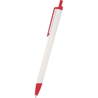 White / Red Slim Click Blank Pen