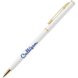 White Slim Metal Pen with Gold Accents
