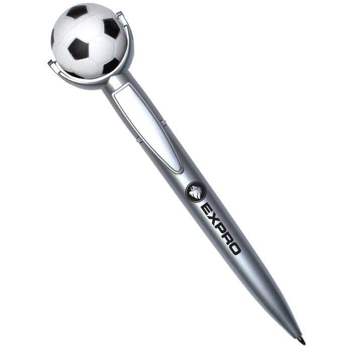 Imprinted Soccer Ball Stress Reliever Top Pens - Promotional Pens Singapore - Gifts VV Your design pad printed 客製 - Promotional Pens Singapore - Gifts VV Silver Soccer Ball Stress Reliever Top Pen