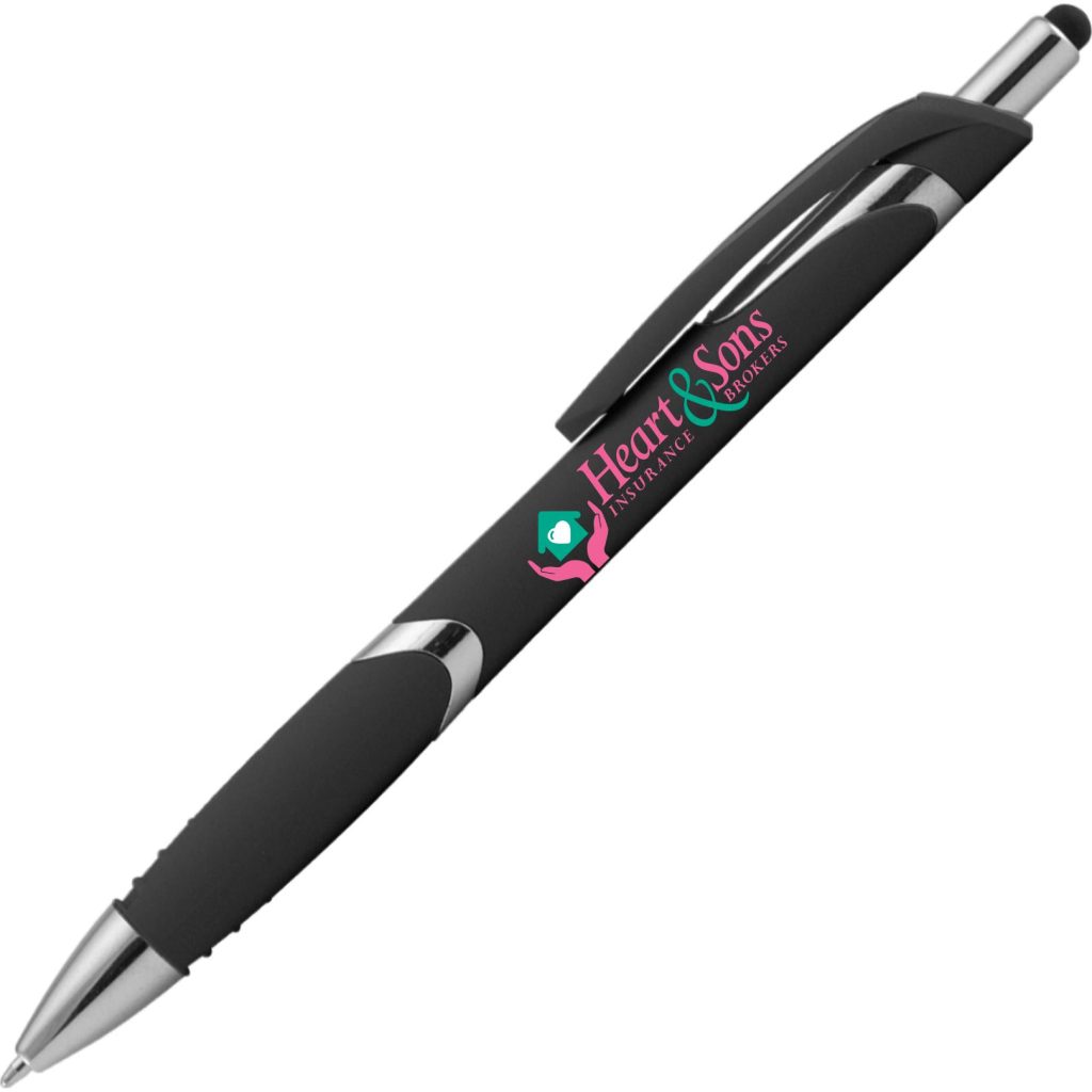 Logo Solana Softy Pens with Stylus - Promotional Pens Singapore - Gifts VV Free Shipping and Setup 客製 - Promotional Pens Singapore - Gifts VV Black Solana Softy Pen with Stylus