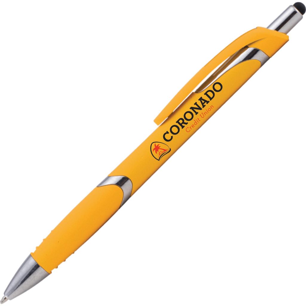 Logo Solana Softy Pens with Stylus - Promotional Pens Singapore - Gifts VV Free Shipping and Setup 客製 - Promotional Pens Singapore - Gifts VV Yellow Solana Softy Pen with Stylus