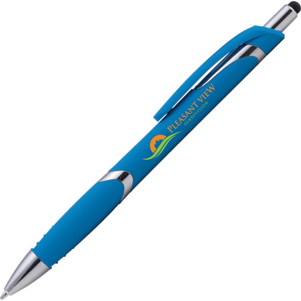 Logo Solana Softy Pens with Stylus - Promotional Pens Singapore - Gifts VV Free Shipping and Setup 客製 - Promotional Pens Singapore - Gifts VV Light Blue Solana Softy Pen with Stylus