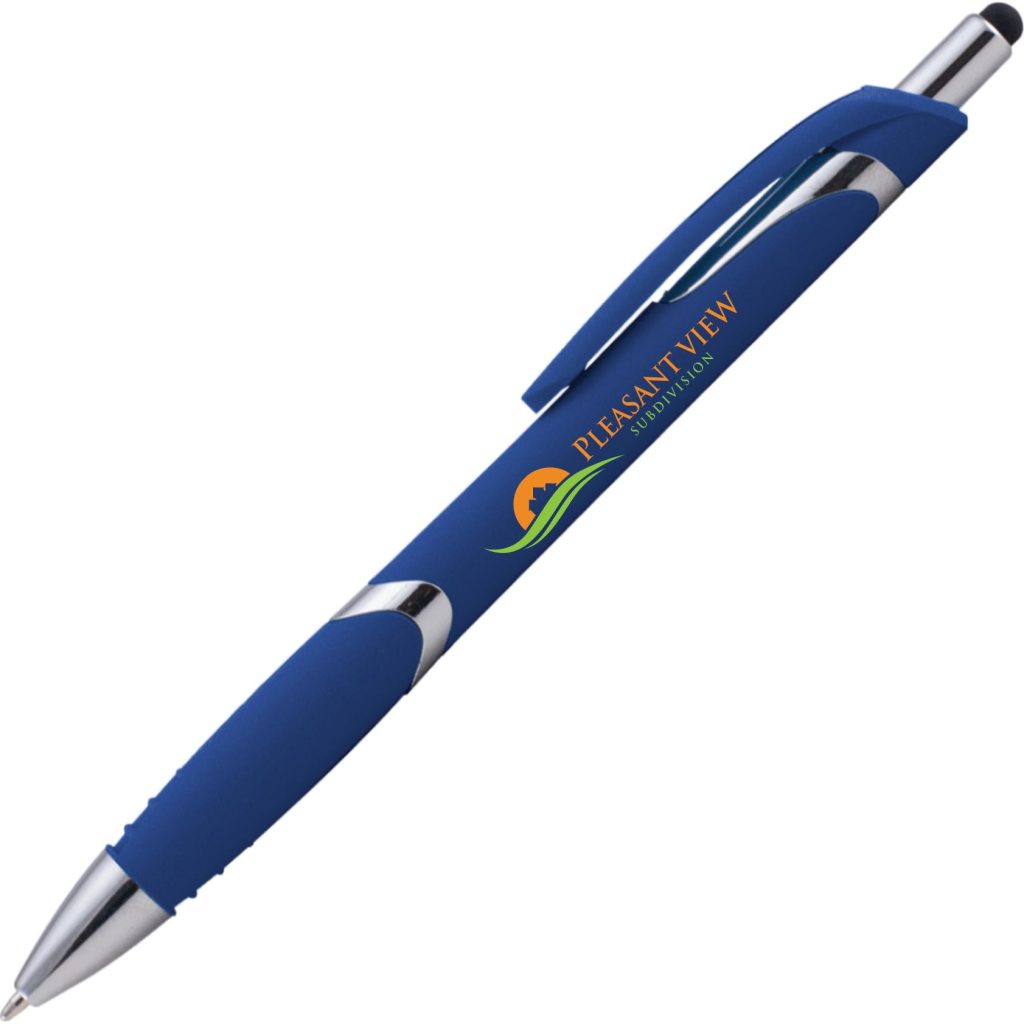 Logo Solana Softy Pens with Stylus - Promotional Pens Singapore - Gifts VV Free Shipping and Setup 客製 - Promotional Pens Singapore - Gifts VV Blue Solana Softy Pen with Stylus