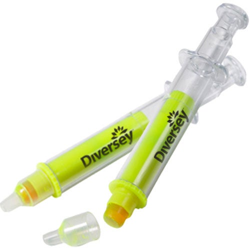 Promo Syringe Gel Highlighters - Promotional Pens Singapore - Gifts VV Available in 3 exciting item colors 客製 - Promotional Pens Singapore - Gifts VV Clear / Yellow Syringe Gel Highlighter