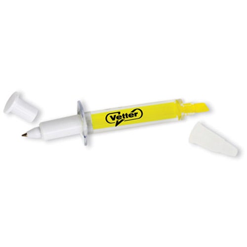 Printed Syringe Highlighter and Pens - Promotional Pens Singapore - Gifts VV Your design pad printed 客製 - Promotional Pens Singapore - Gifts VV White / Yellow Syringe Highlighter and Pen